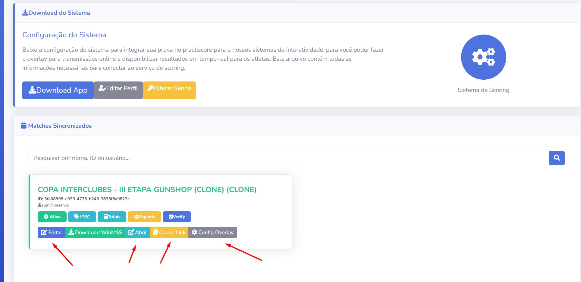 Prova visível no painel login.scoring.services após ~60 segundos