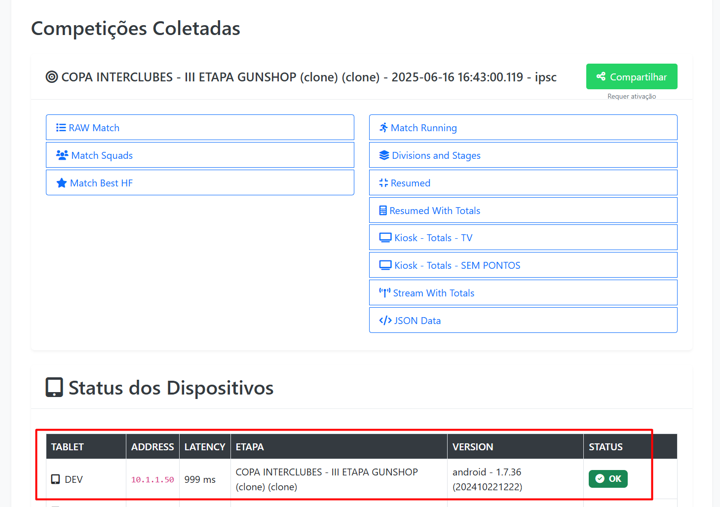 Tablets conectados e coletando dados da prova