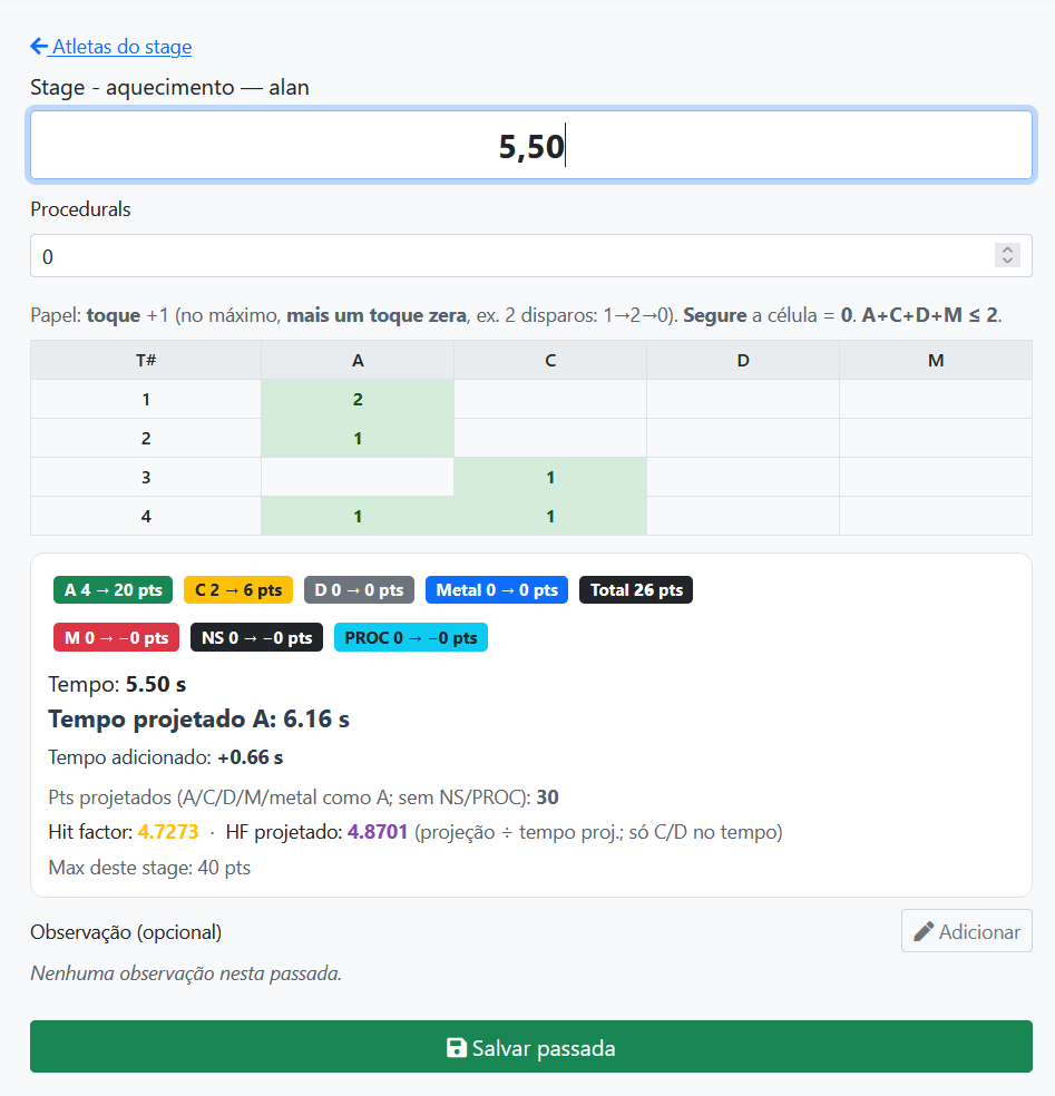 Comparativo de duas passadas na mesma pista